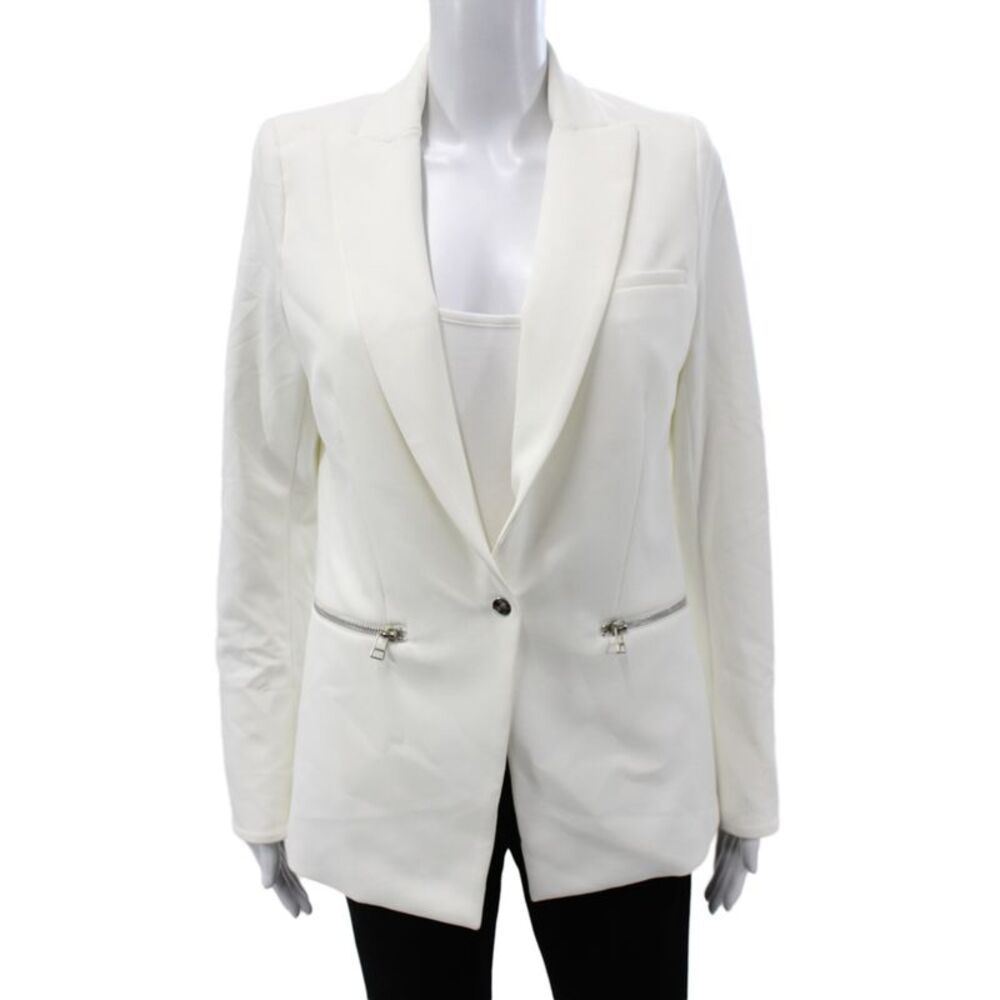 Veronica Beard Womens Zip Pocket Blazer Jacket White Size 6